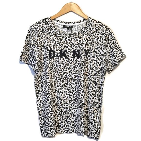 DKNY Leopard Print Top Crew Neck Short Sleeve Casual Athleisure Classic Size M - Picture 11 of 11